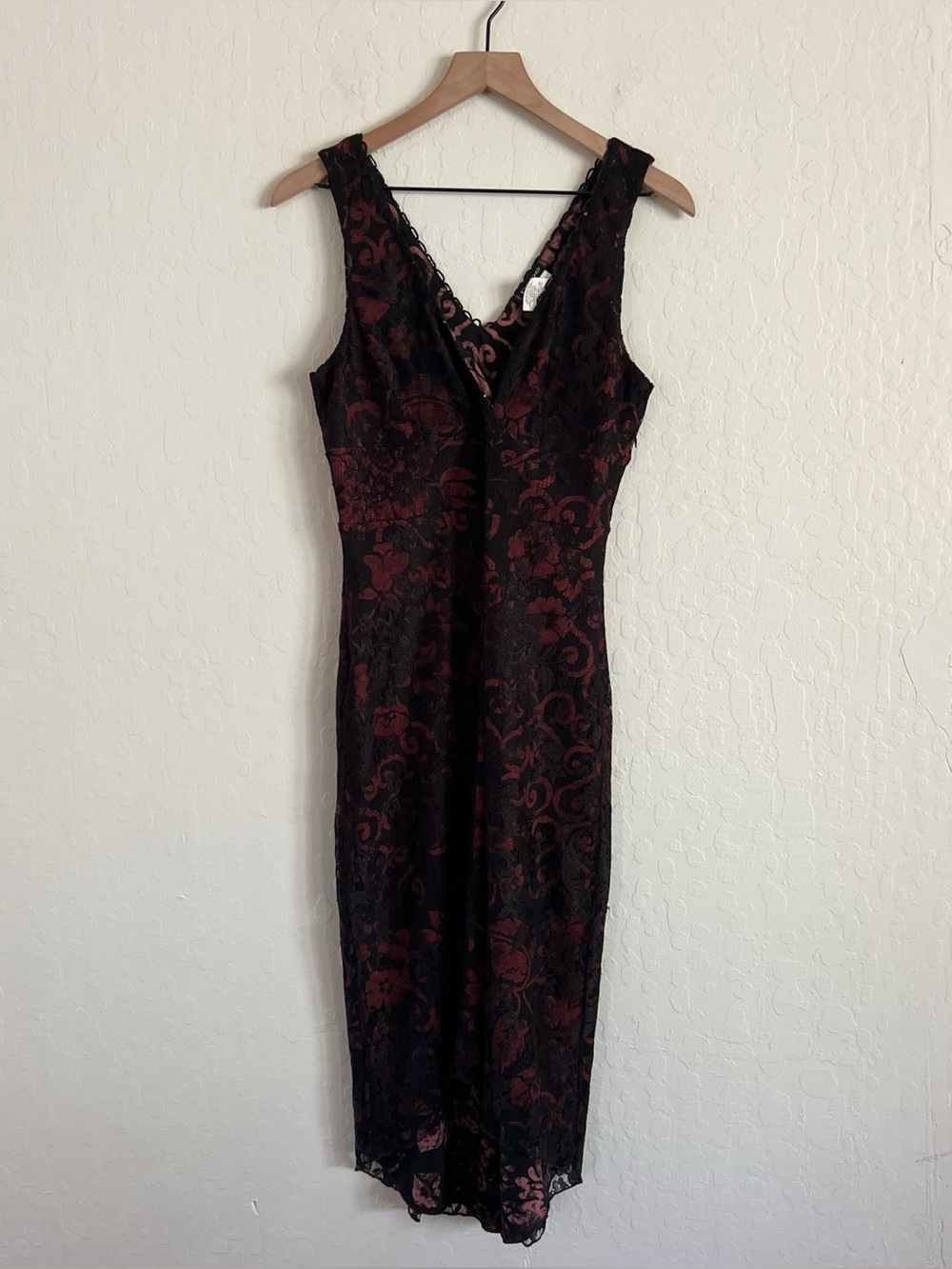 Vintage 90s Y2K Bebe Sheer Lace Overlay V-Neck Babydoll Midi Dress Medium Black